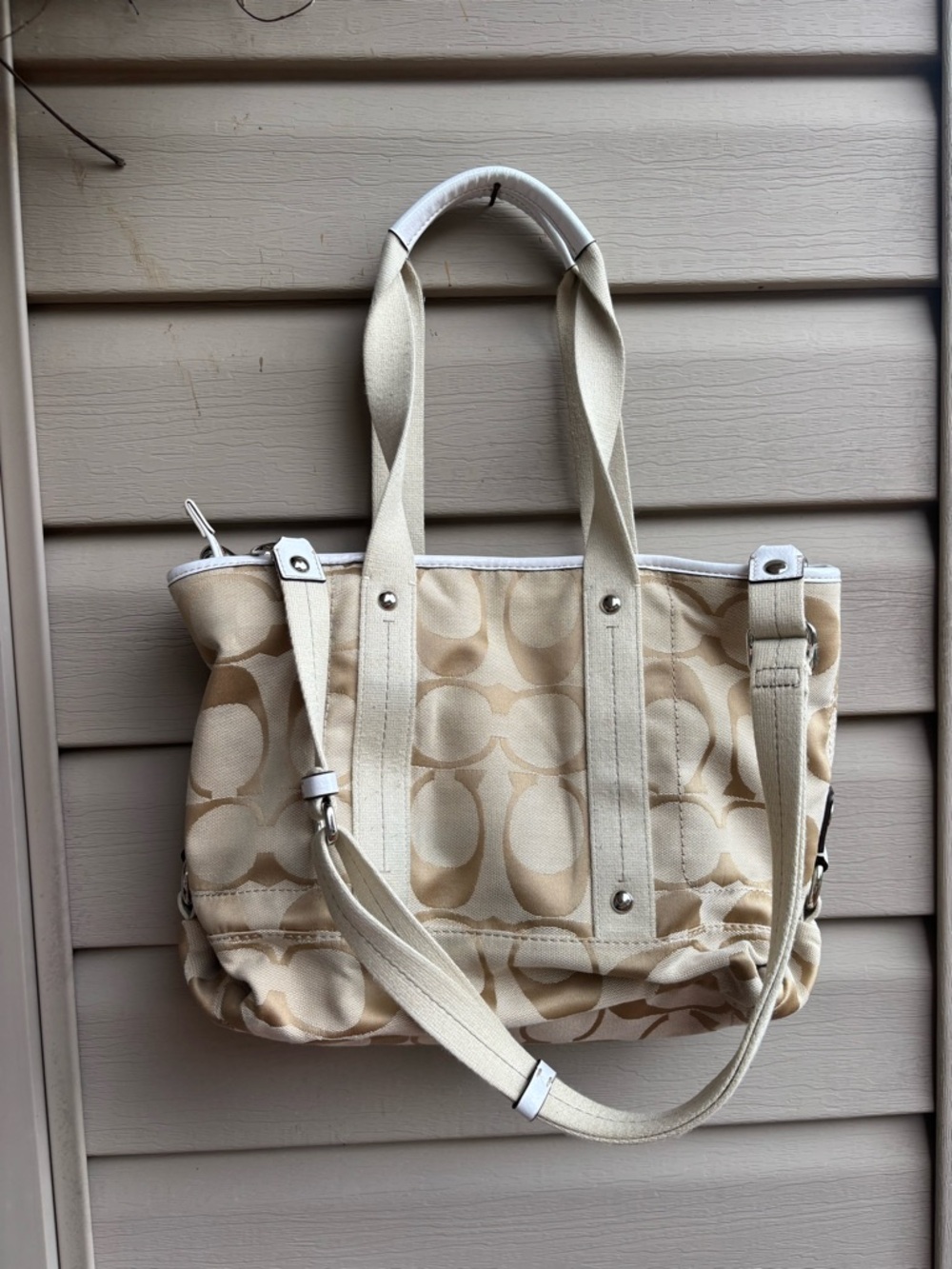 Y2K Coach Kyra signature tote bag light khaki / white